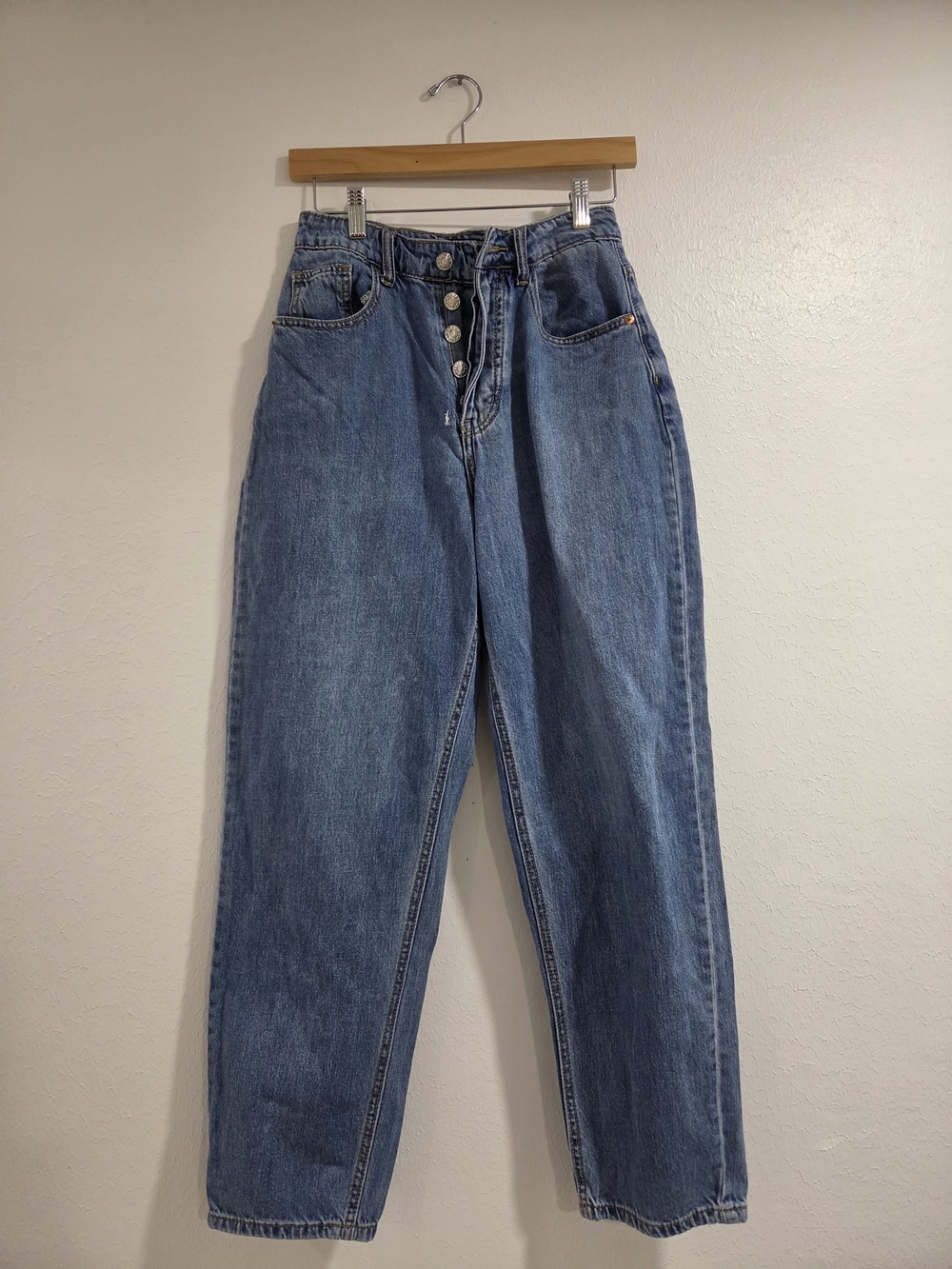 PrettyLittleThing High Rise Button-Fly Blue Mom Jeans